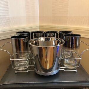 Queen’s lusterware Drinkware Set 6 glasses /ice bucket /carrier vintage MCM